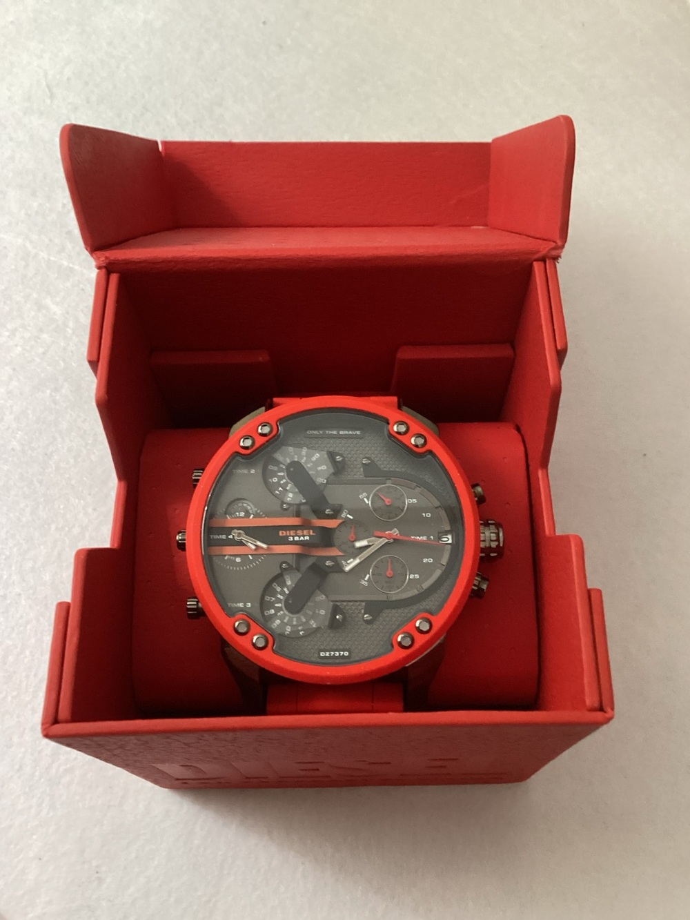 Diesel Chronograph Mr. Daddy 2.0 Red Silicone Strap Watch 55x66mm DZ7370